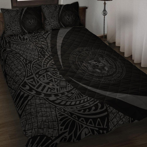 Hawaii Quilt Bed Set Coat Of Arm Lauhala Gray Circle