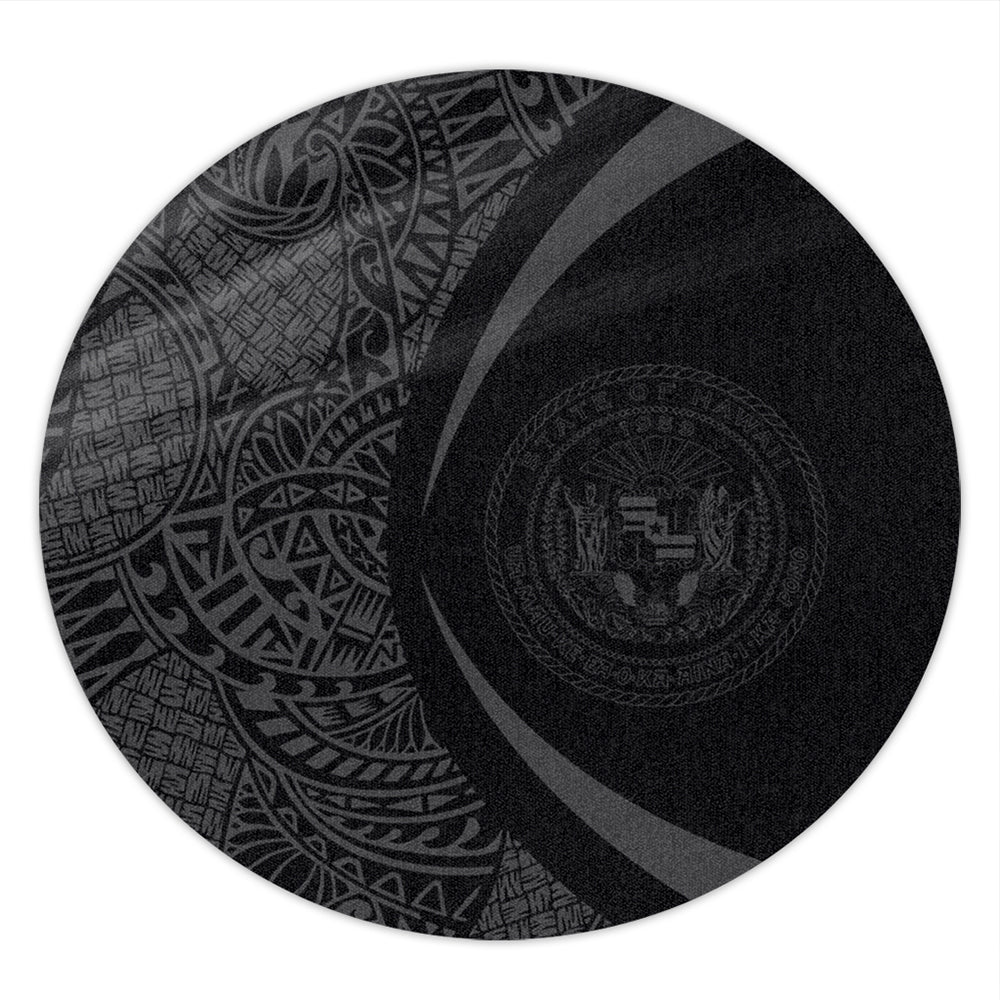 Hawaii Round Rug Coat Of Arm Lauhala Gray Circle
