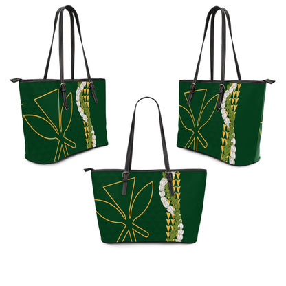 Hawaii Leather Tote Bag Kanaka Maoli Puakenikeni Maile Flower Lei