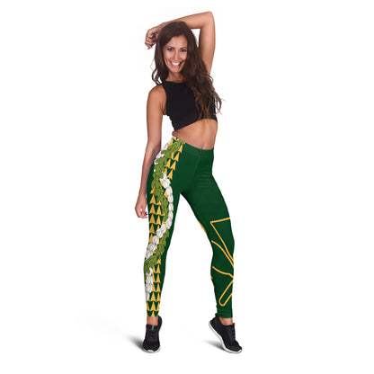 Hawaii Legging Kanaka Maoli Puakenikeni Maile Flower Lei