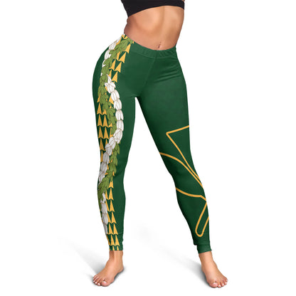 Hawaii Legging Kanaka Maoli Puakenikeni Maile Flower Lei