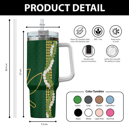 Hawaii 40oz Tumbler Kanaka Maoli Puakenikeni Maile Flower Lei
