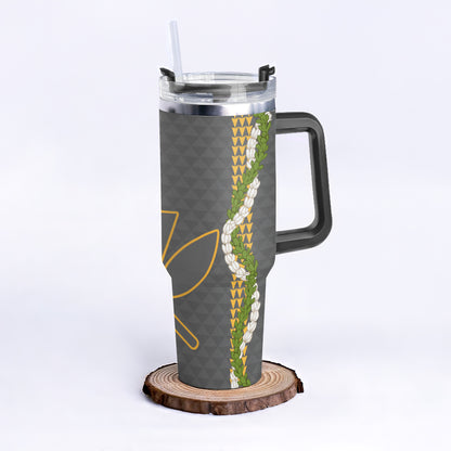 Hawaii 40oz Tumbler Kanaka Maoli Puakenikeni Maile Flower Lei