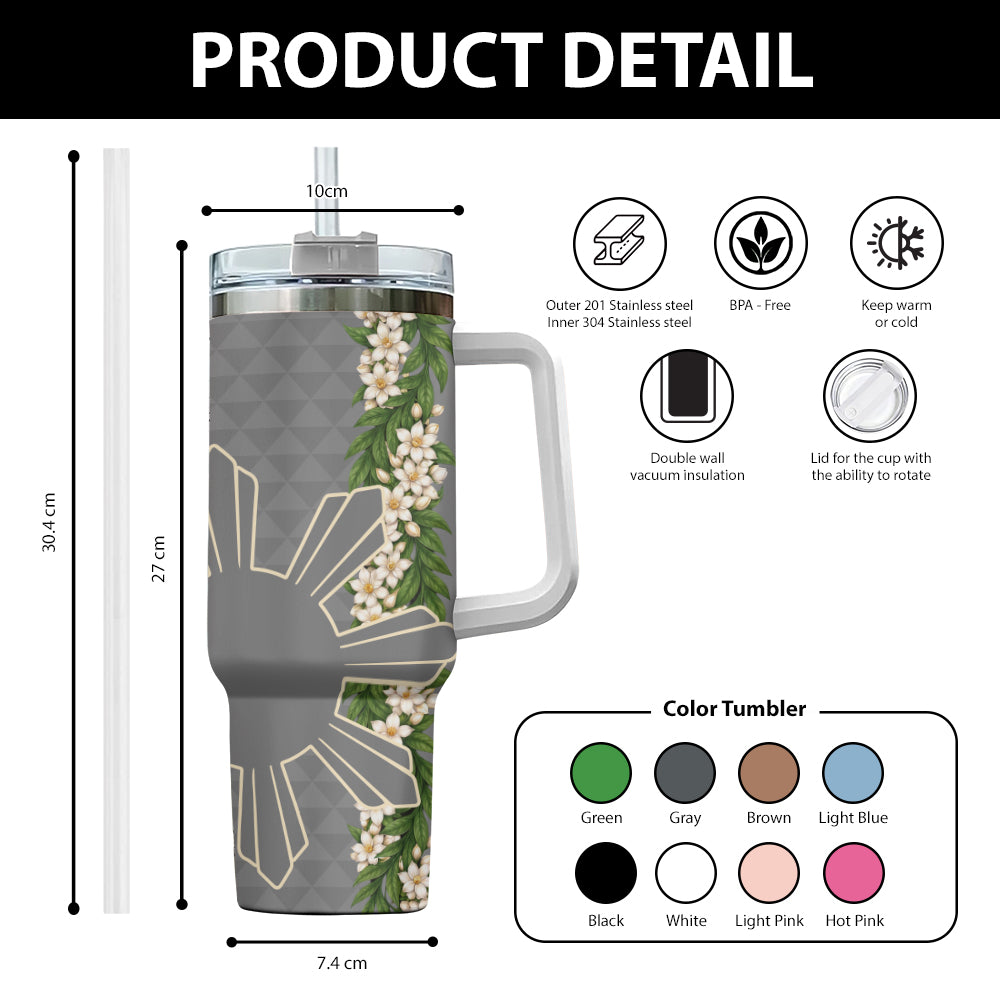Philippines Filipinos 40oz Tumbler Sampaguita Flower Sun Pattern Island Style