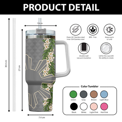 Philippines Filipinos 40oz Tumbler Sampaguita Flower Sun Pattern Island Style