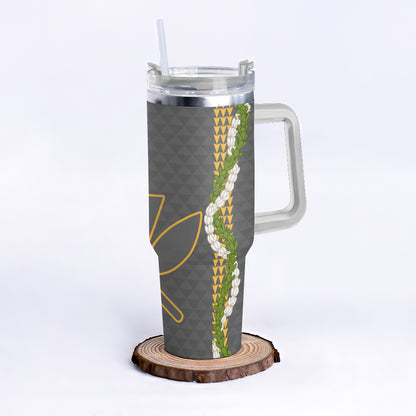 Hawaii 40oz Tumbler Kanaka Maoli Puakenikeni Maile Flower Lei