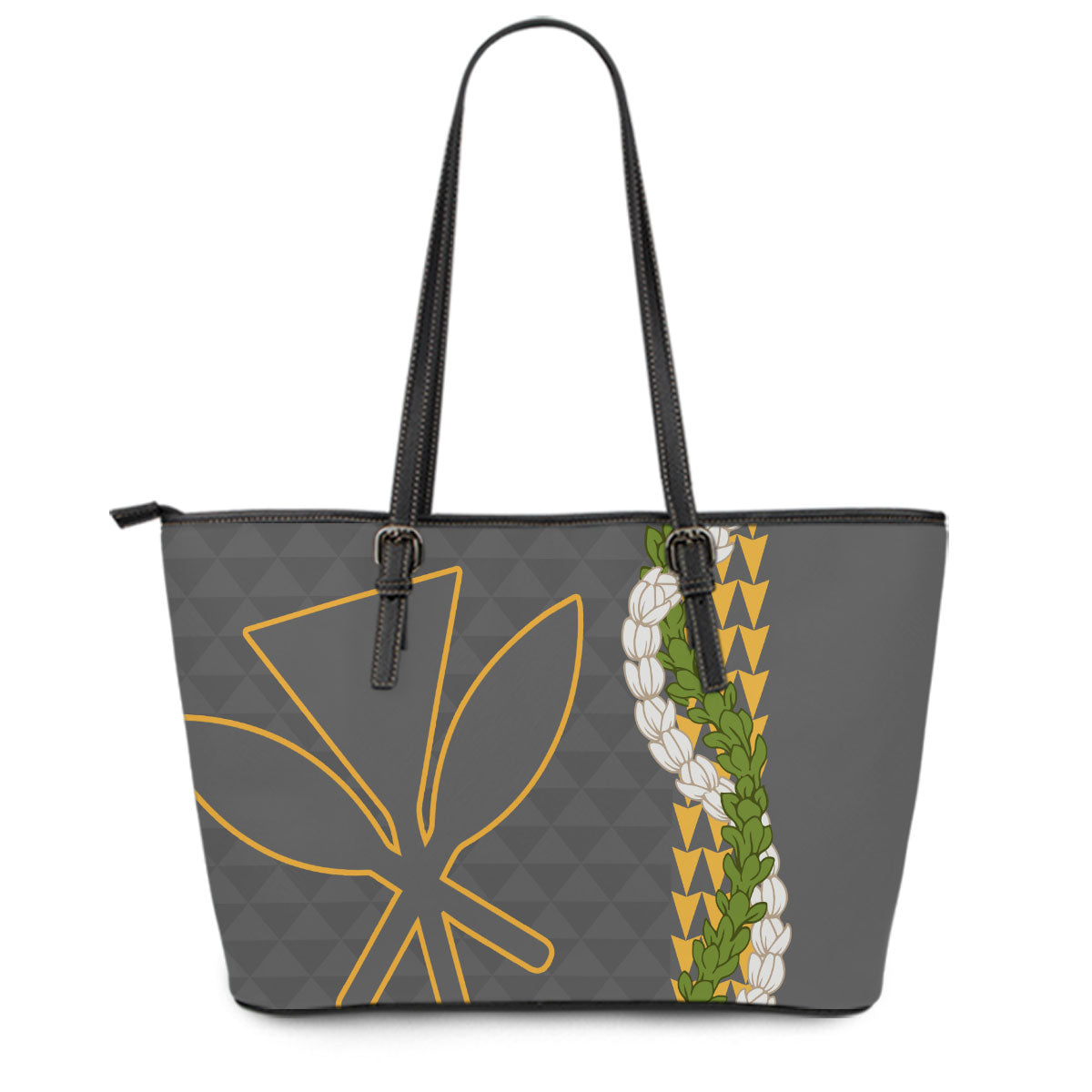 Hawaii Leather Tote Bag Kanaka Maoli Puakenikeni Maile Flower Lei