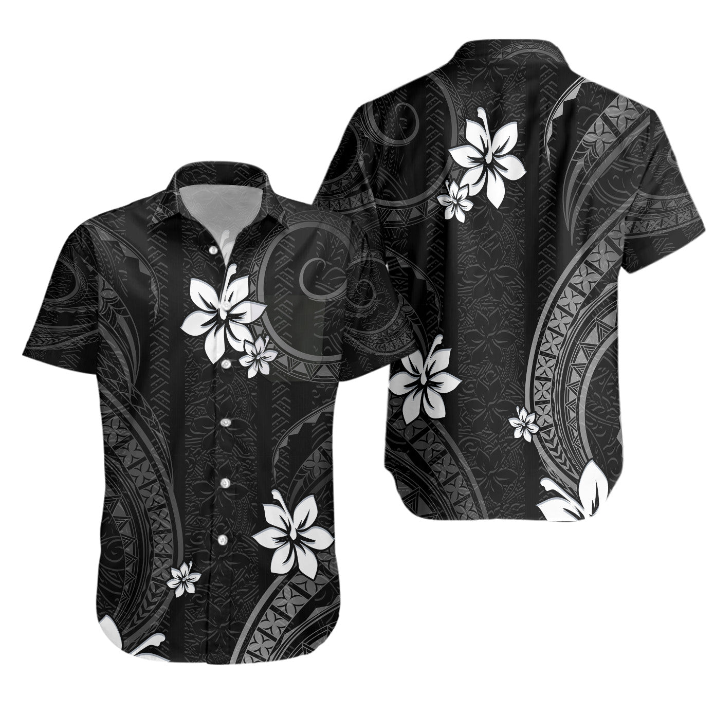 CUSTOM Short Sleeve Shirt Philippines White Hibiscus Flowers Tribal Pattern