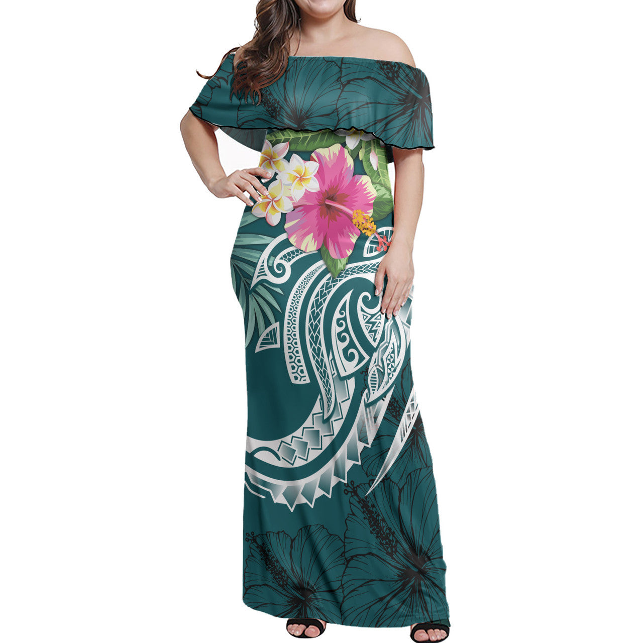 Polynesia Combo Dress And Shirt Summer Plumeria Green