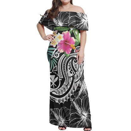 Hawaii Off Shoulder Long Dress Summer Plumeria