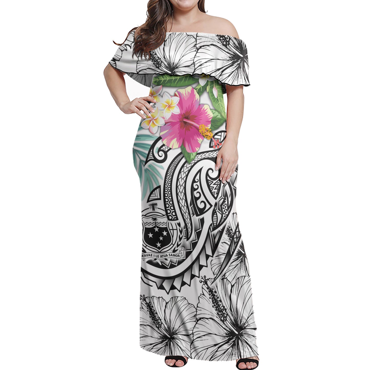 Samoa Off Shoulder Long Dress Summer Plumeria