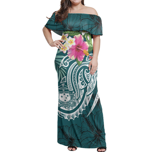 Samoa Off Shoulder Long Dress Summer Plumeria