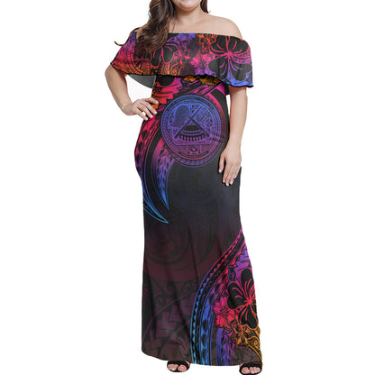 American Samoa Combo Off Shoulder Long Dress And Shirt Rainbow Style