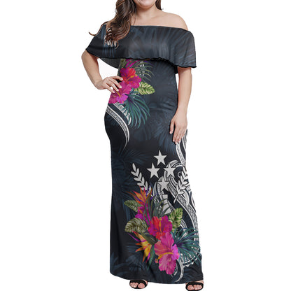 Kosrae Combo Off Shoulder Long Dress And Shirt Tropical Flower