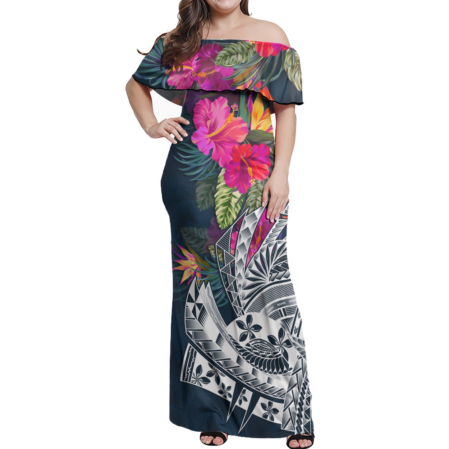Polynesian Woman Off Shoulder Long Dress Polynesian Summer Vibes
