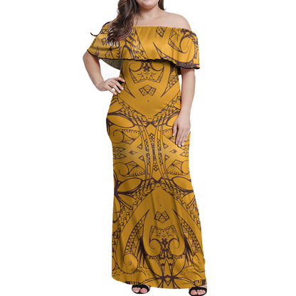 Polynesian Woman Off Shoulder Long Dress - Polynesian Pattern 09
