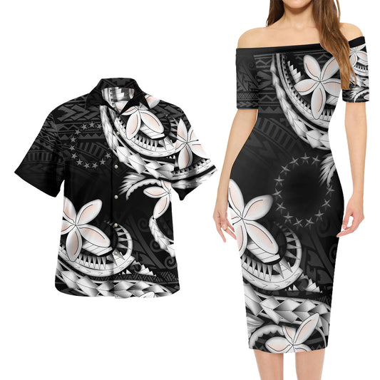 Cook Islands Combo Short Sleeve Dress And Shirt Polynesian Patterns Plumeria Flowers Special Style