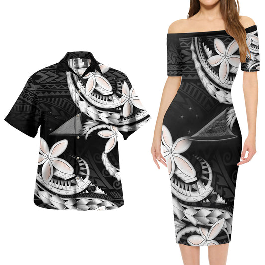 Tokelau Combo Short Sleeve Dress And Shirt Polynesian Patterns Plumeria Flowers Special Style