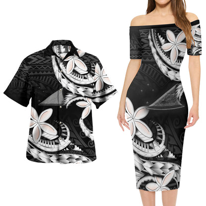 Tokelau Combo Short Sleeve Dress And Shirt Polynesian Patterns Plumeria Flowers Special Style
