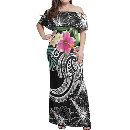 Polynesia Combo Dress And Shirt Summer Plumeria Black