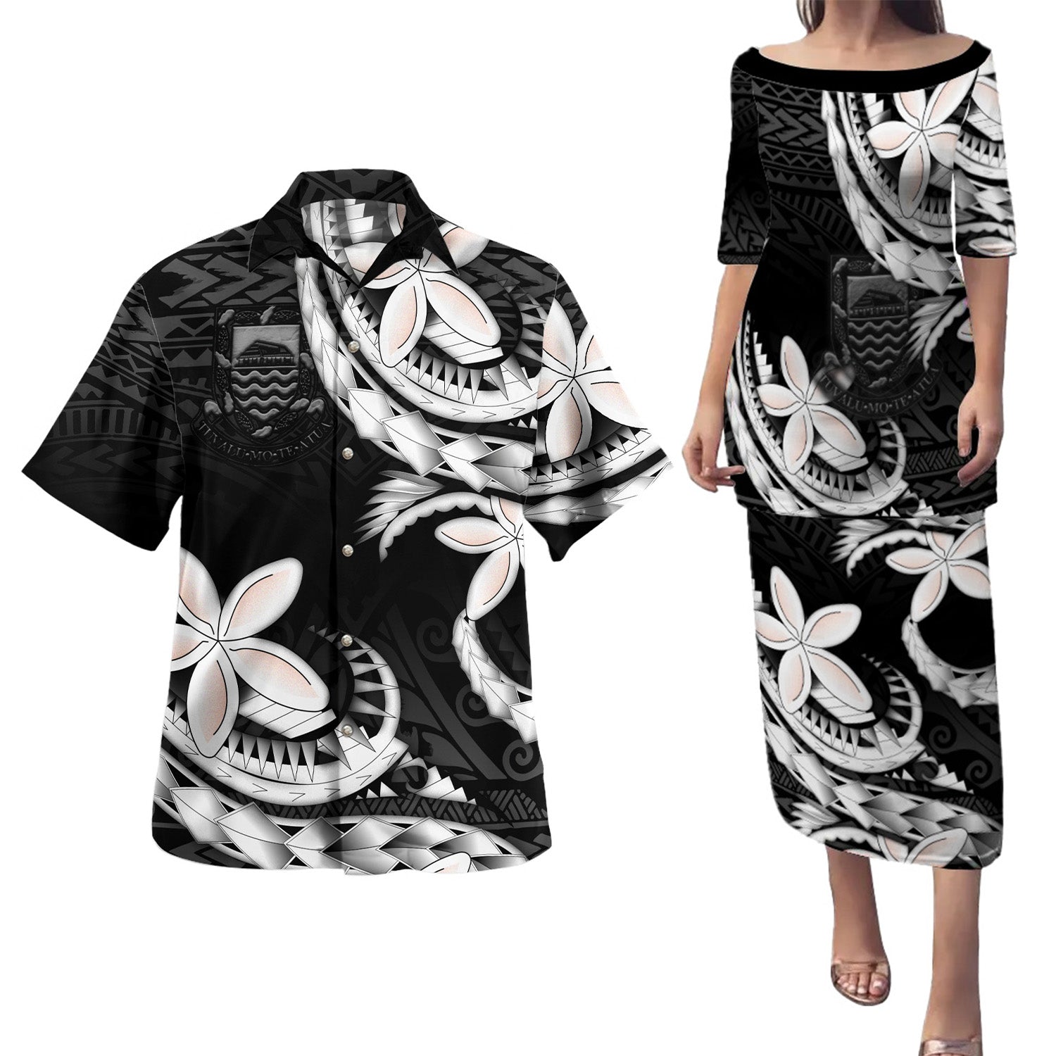 Tuvalu Combo Puletasi And Shirt Polynesian Patterns Plumeria Flowers Special Style
