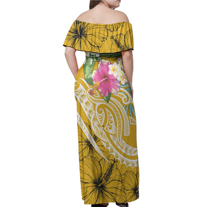 Hawaii Off Shoulder Long Dress Summer Plumeria