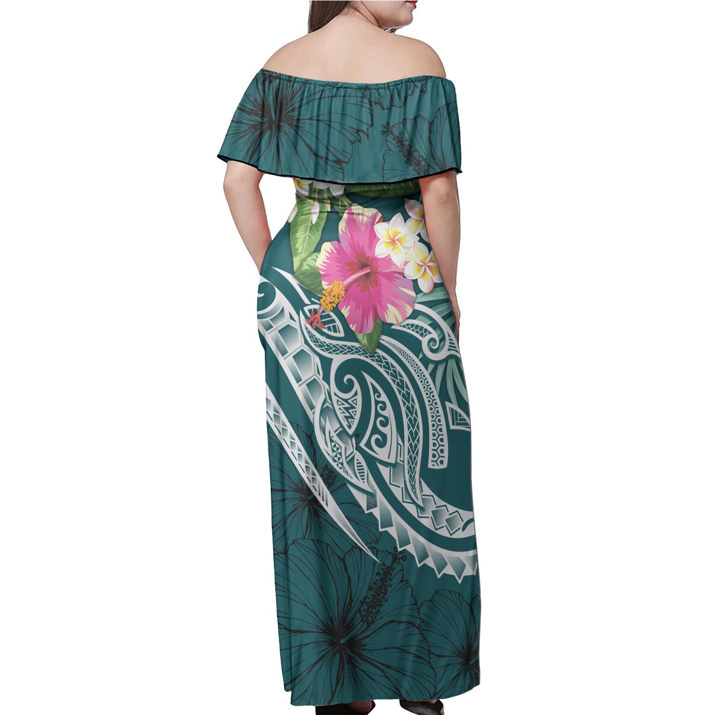 Hawaii Off Shoulder Long Dress Summer Plumeria