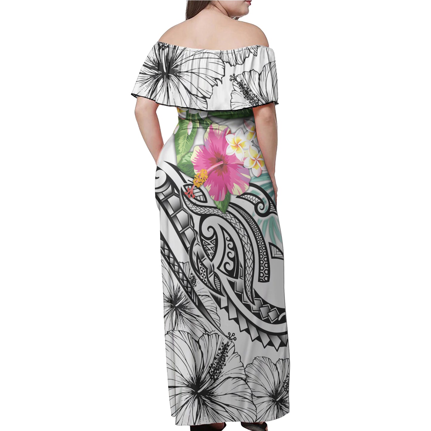 Hawaii Off Shoulder Long Dress Summer Plumeria