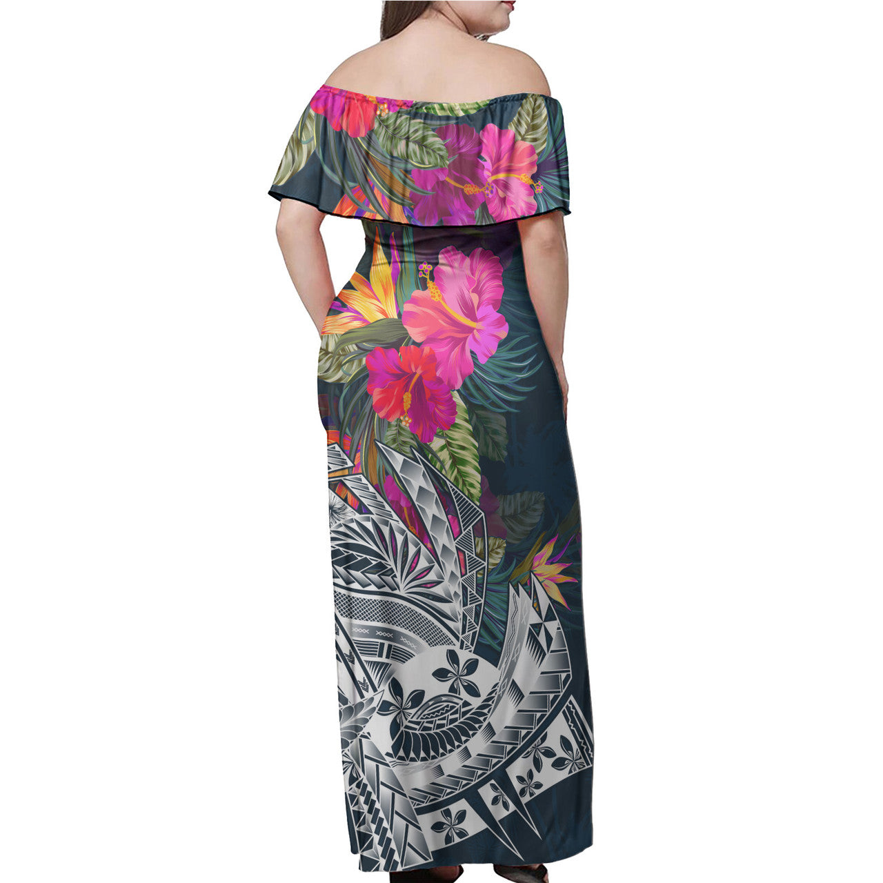 Hawaii Woman Off Shoulder Long Dress Polynesian Summer Vibes