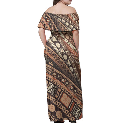 Polynesian Patterns Vintage Style Women Off Shoulder Long Dress And Shirt