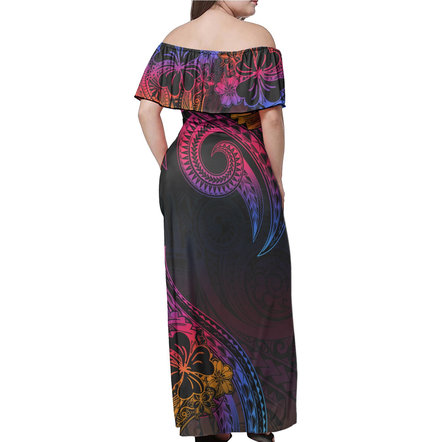 Polynesian Combo Off Shoulder Long Dress And Shirt Rainbow Style