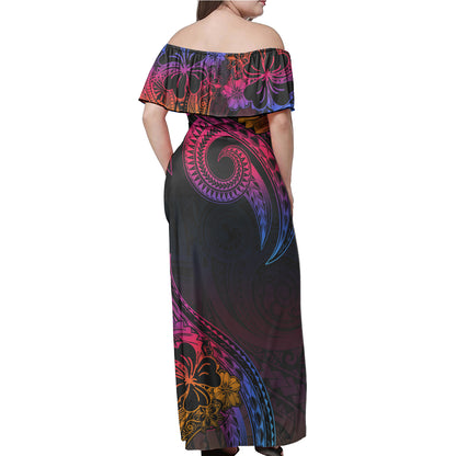 Samoa Combo Off Shoulder Long Dress And Shirt Rainbow Style