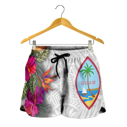 Guam All Over Print Women Shorts Polynesian Hibiscus White Pattern