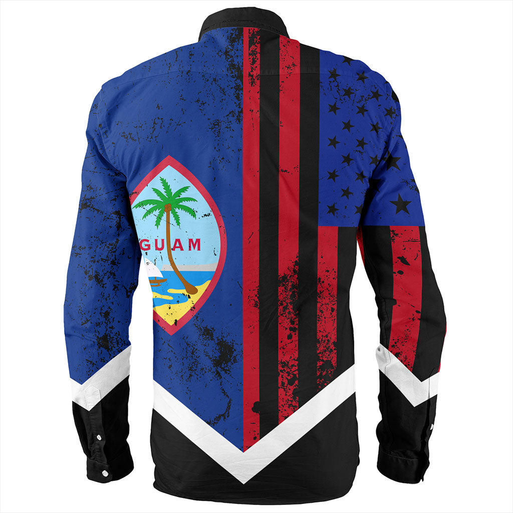 Guam Long Sleeve Shirt Flag And American Half Concept Brush Style