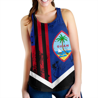 Guam Women Tank Flag And American Half Concept Brush Style