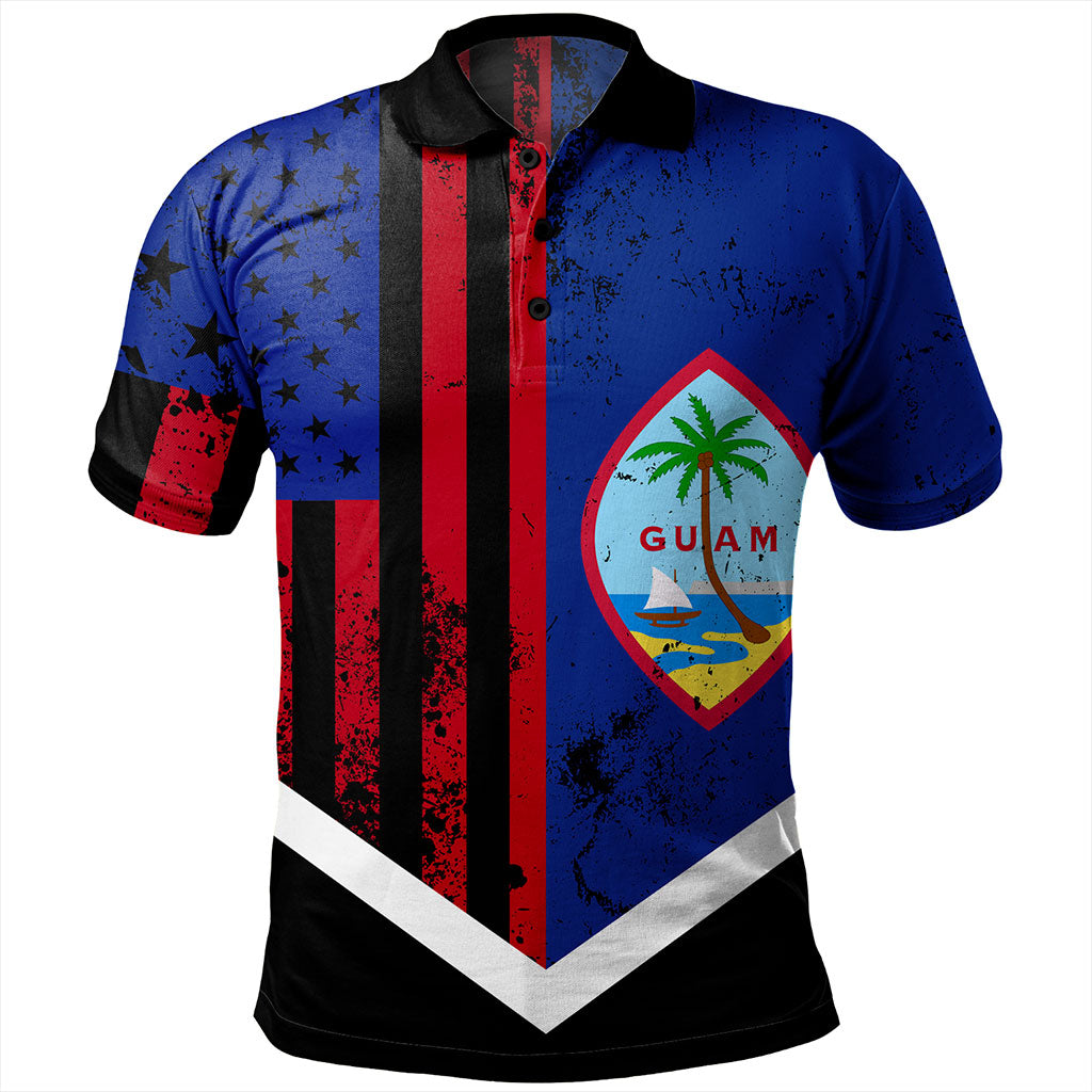 Guam Polo Shirt Flag And American Half Concept Brush Style