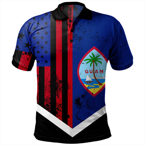 Guam Polo Shirt Flag And American Half Concept Brush Style
