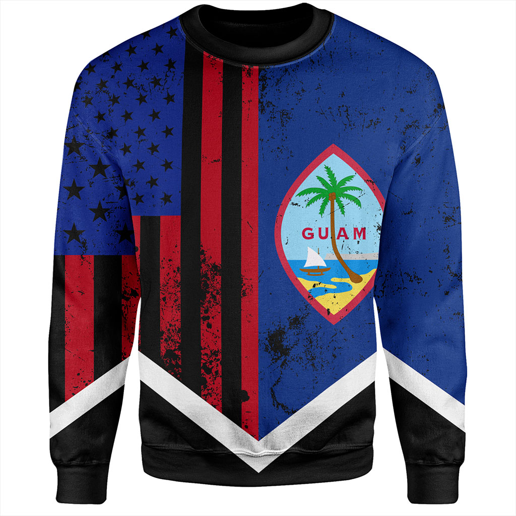 Guam Sweatshirt Flag And American Half Concept Brush Style