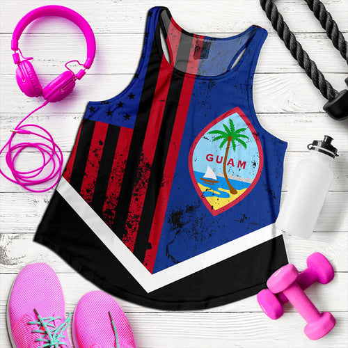Guam Women Tank Flag And American Half Concept Brush Style