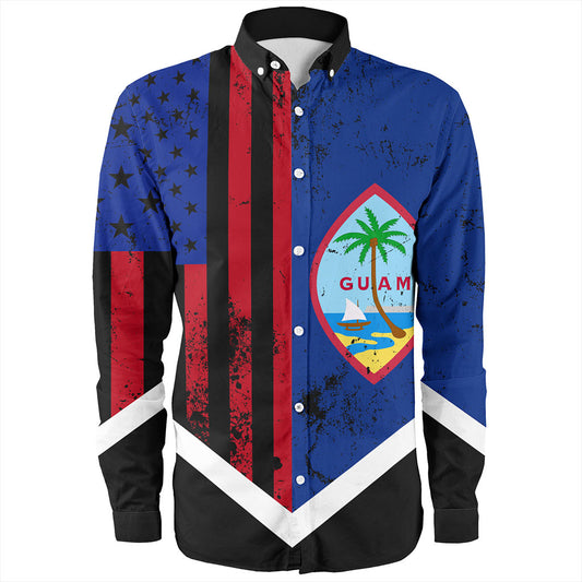 Guam Long Sleeve Shirt Flag And American Half Concept Brush Style
