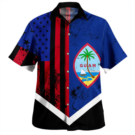 Guam Hawaiian Shirt Flag And American Half Concept Brush Style