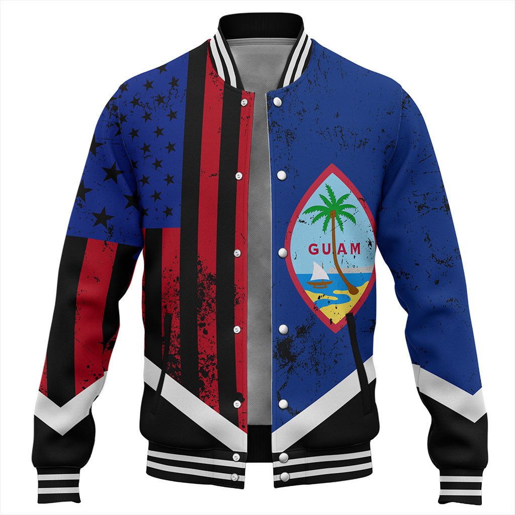 Guam Baseball Jacket Flag And American Half Concept Brush Style