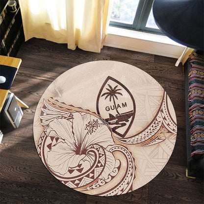 Guam Round Rug Hibiscus Flower Vintage Style