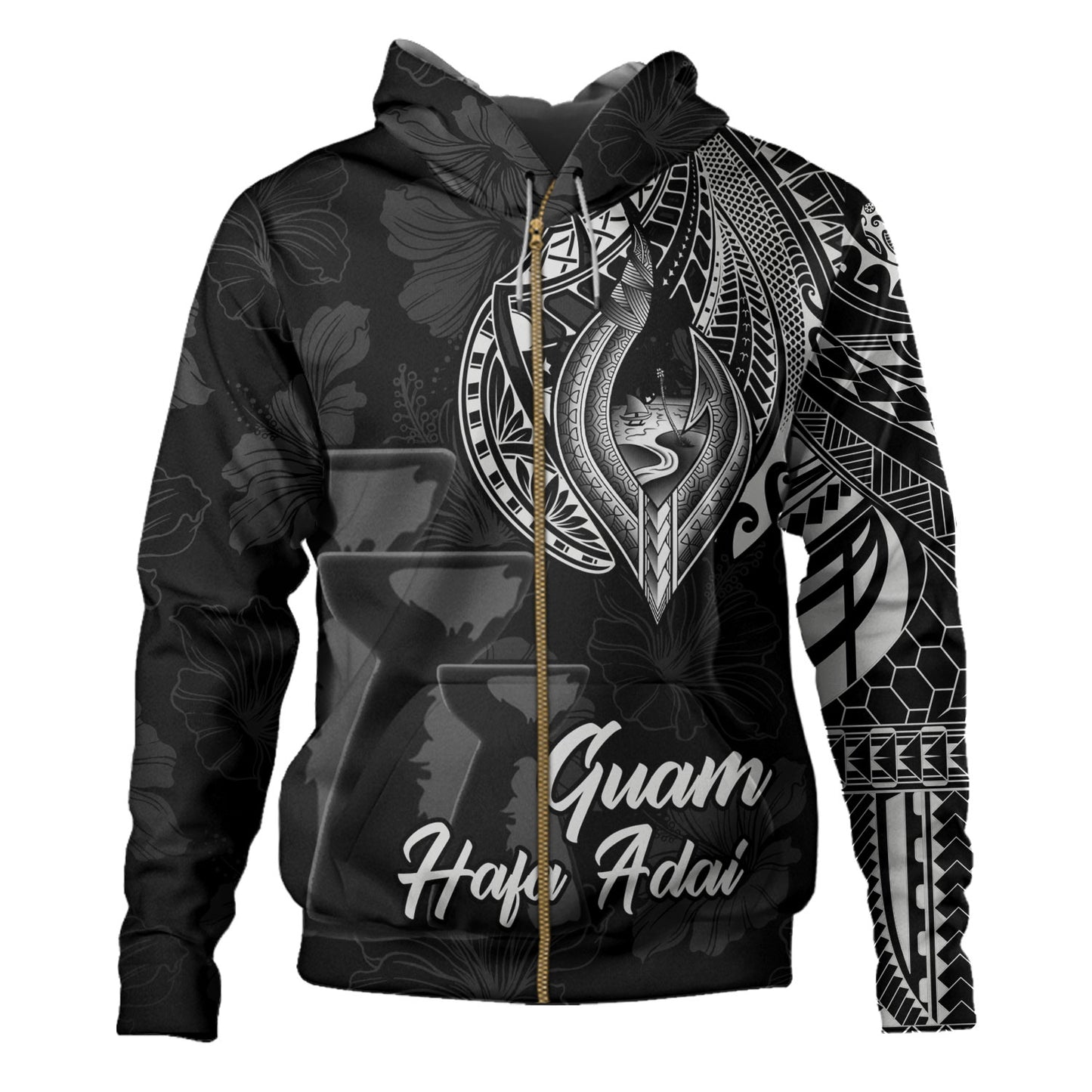 Guam Hoodie Hafa Adai Guam Seal Half Sleeve Tattoo