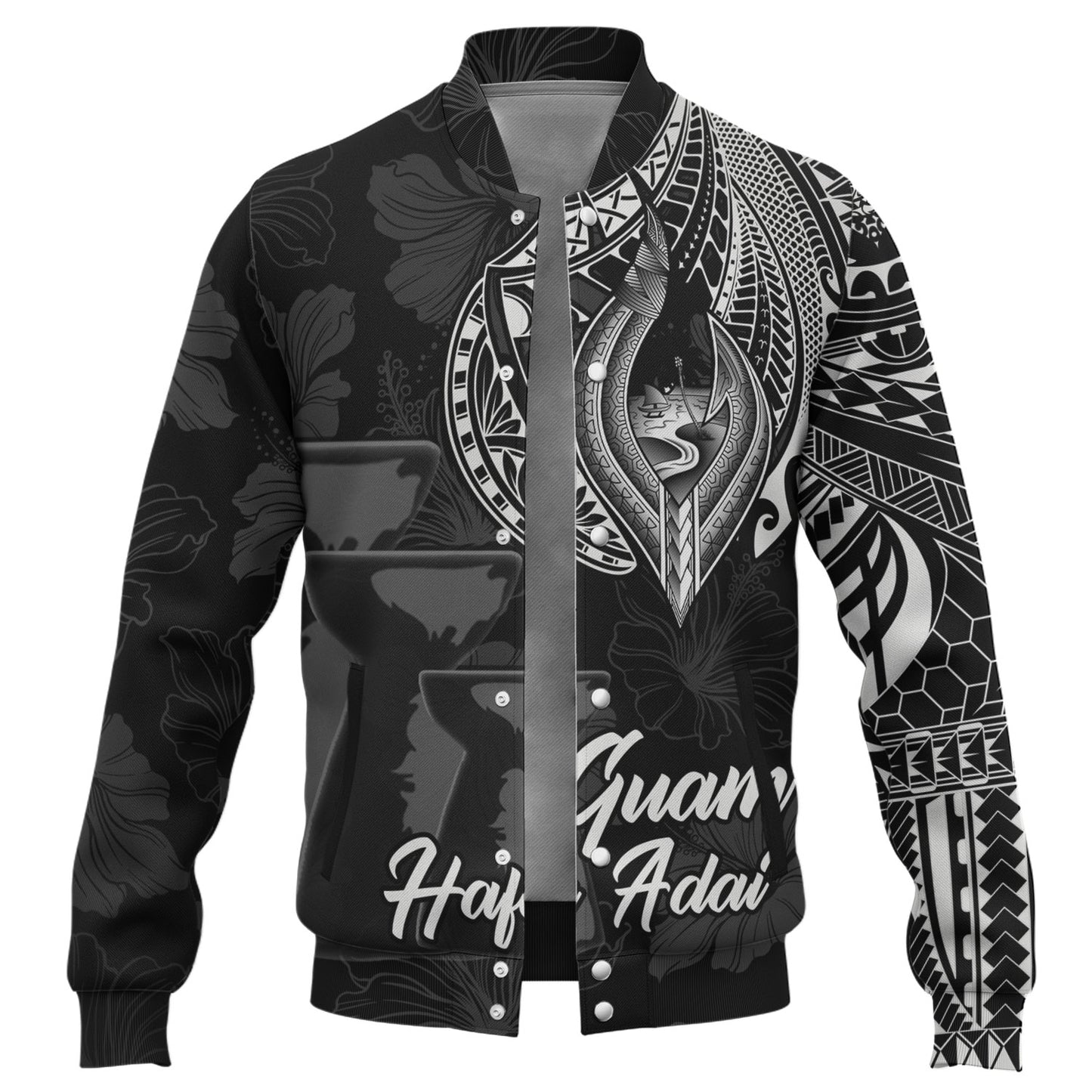Guam Baseball Jacket Hafa Adai Guam Seal Half Sleeve Tattoo