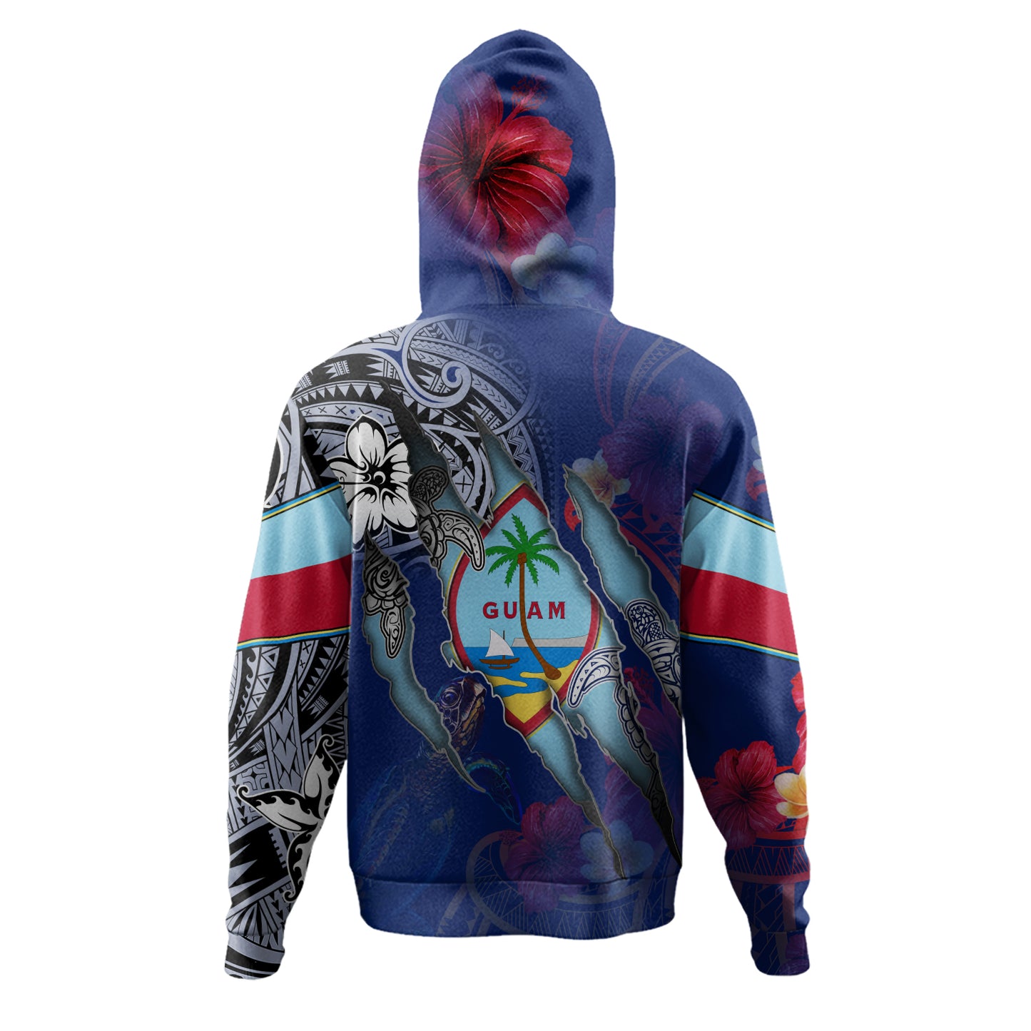 Guam Hoodie Custom Chamorro Blood Inside Me Polynesian Sleeve Tattoo Tropical Blue
