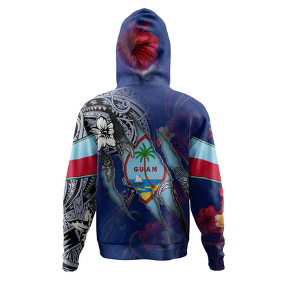 Guam Hoodie Custom Chamorro Blood Inside Me Polynesian Sleeve Tattoo Tropical Blue