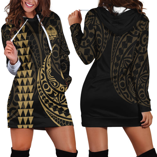 Guam Hoodie Dress Kakau Style Gold