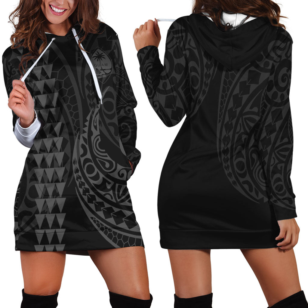 Guam Hoodie Dress Kakau Style Grey