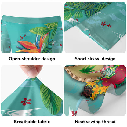 Guam Combo Short Sleeve Dress And Shirt Guam Latte Stones Hibiscus